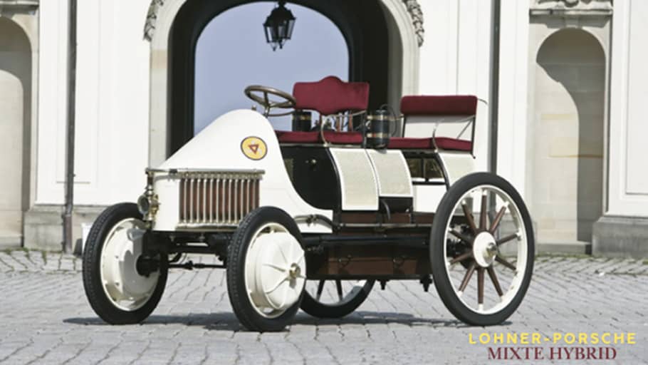 Historical image of the Lohner-Porsche Mixte Hybrid, the world's first hybrid vehicle. This pioneering technology serves as an analogy to the hybrid nature of phenalkamides, which combine the best of phenalkamines and polyamides for superior performance.