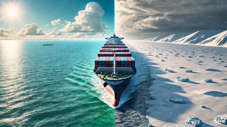 Image showcasing a ship in various weather conditions, protected by epoxy coatings formulated with phenalkamides. This illustrates the exceptional durability and reliability of phenalkamides, making them ideal for all-weather applications.